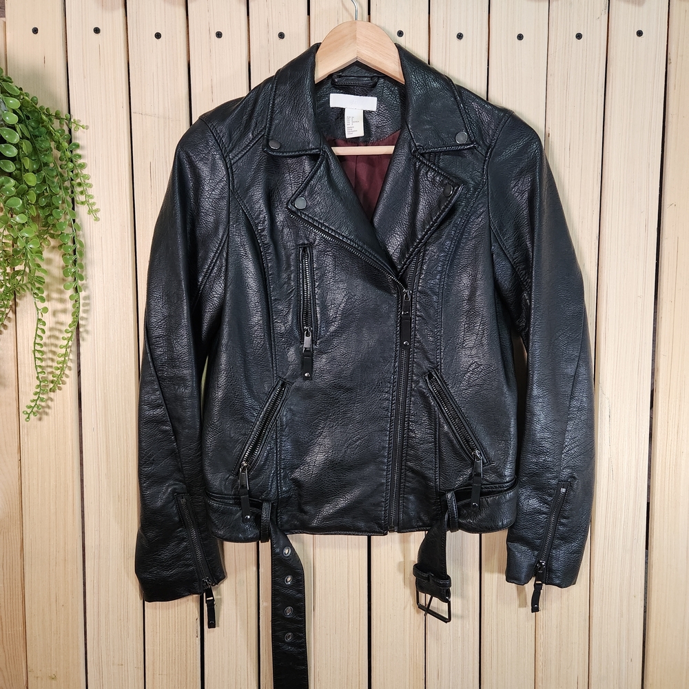 Leather Jacket. Women's Biker Motk Jacket With Belt